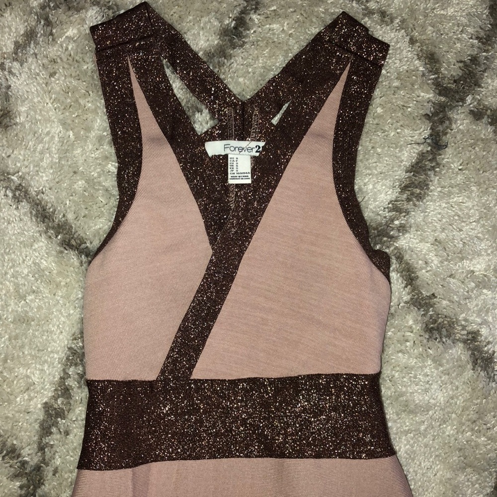 Nude mini dress with copper detail